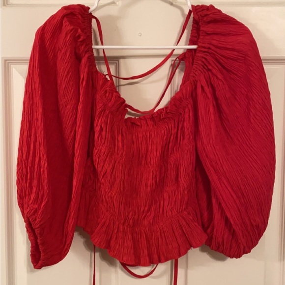 Urban Outfitters Tie Back Puff Sleeve Crop Blouse - Picture 1 of 3